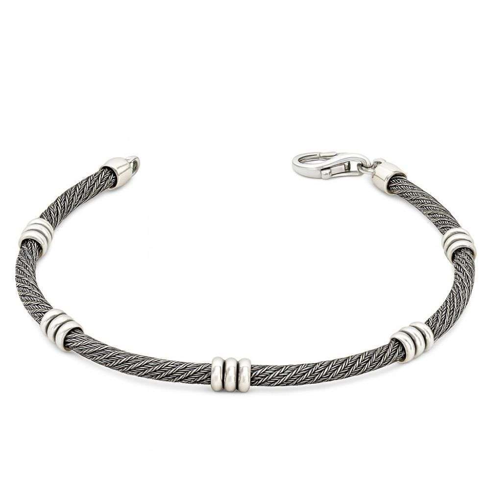 B2101421F Sterling silver mens oxidised popcorn and bead link bracelet front image B2101421F Sterling silver mens oxidised popcorn and bead link bracelet front image
