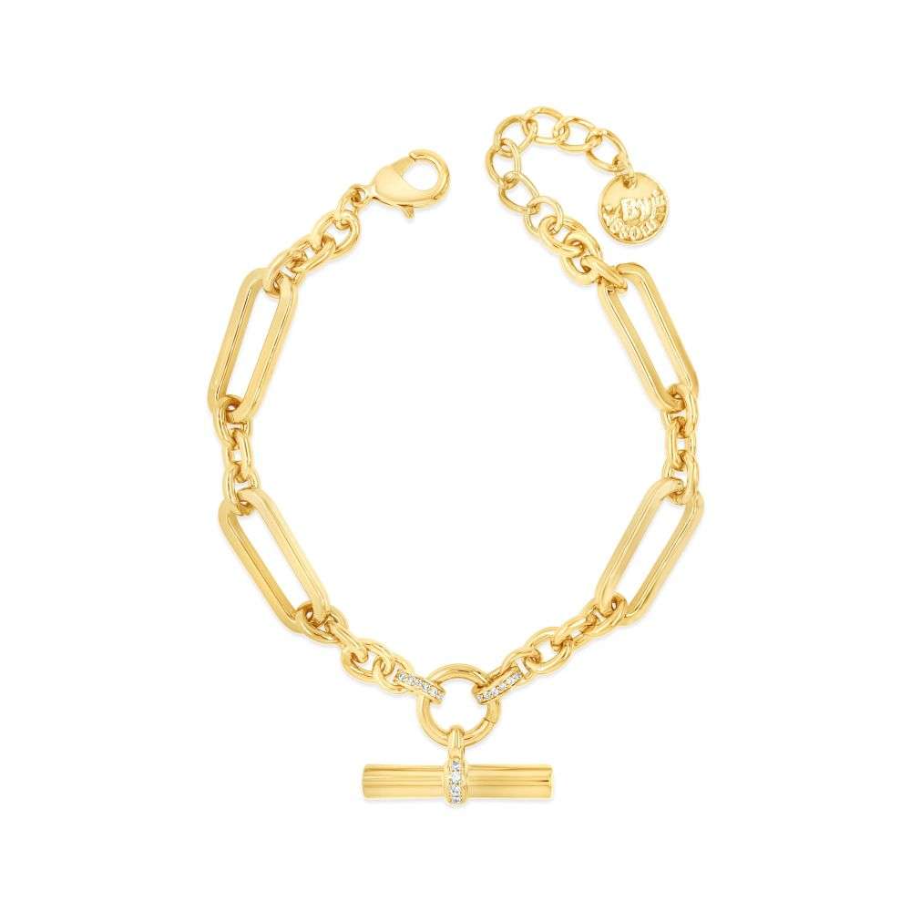 B2400GL Absolute gold open link T Bar catch bracelet front image B2400GL Absolute gold open link T Bar catch bracelet front image