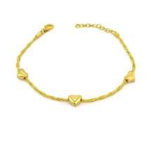 Sterling Silver Gold Rope Puffed Heart Bracelet
