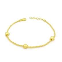 Sterling Silver Gold Rope Puffed Star Charm Bracelet