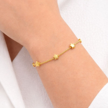Sterling Silver Gold Rope Puffed Star Charm Bracelet