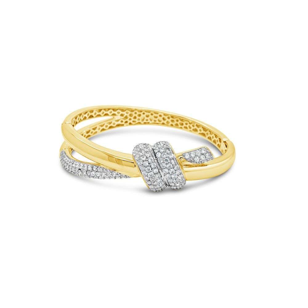 BA253MX Absolute gold pave curved design hinged bangle front image