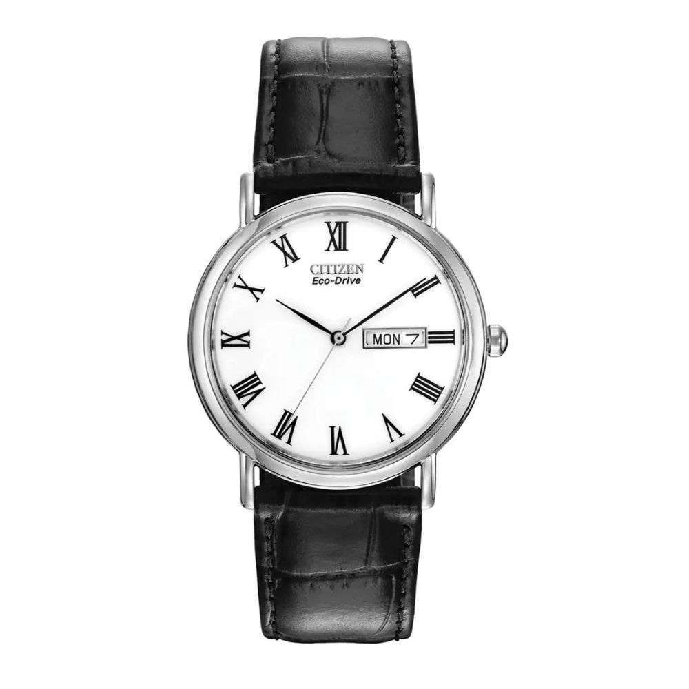 BM8240-11A Citizen womens Corso Day-Date eco drive steel case leather strap watch front image