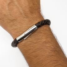 Genuine Leather Mens Brown Weave Bracelet