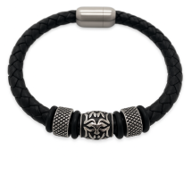 Genuine Leather Mens Weaved Black Bracelet