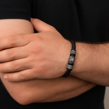 Genuine Leather Mens Weaved Black Bracelet
