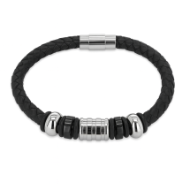 Genuine Leather Mens Black Weave Bracelet