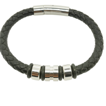 Genuine Leather Mens Black Weave Bracelet