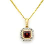 9ct Gold 0.10cts Diamond Garnet Halo Pendant