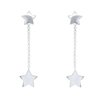 Sterling Silver Double Star Chain Drop Earrings
