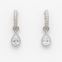 Sterling Silver CZ Hoop Pear Shape Drop CZ Earring