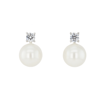Sterling Silver 6mm Pearl CZ Top Stud Earring
