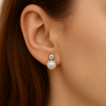 Sterling Silver 6mm Pearl CZ Top Stud Earring