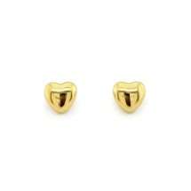 Sterling Silver Gold Womens Puffed Heart Stud Earrings