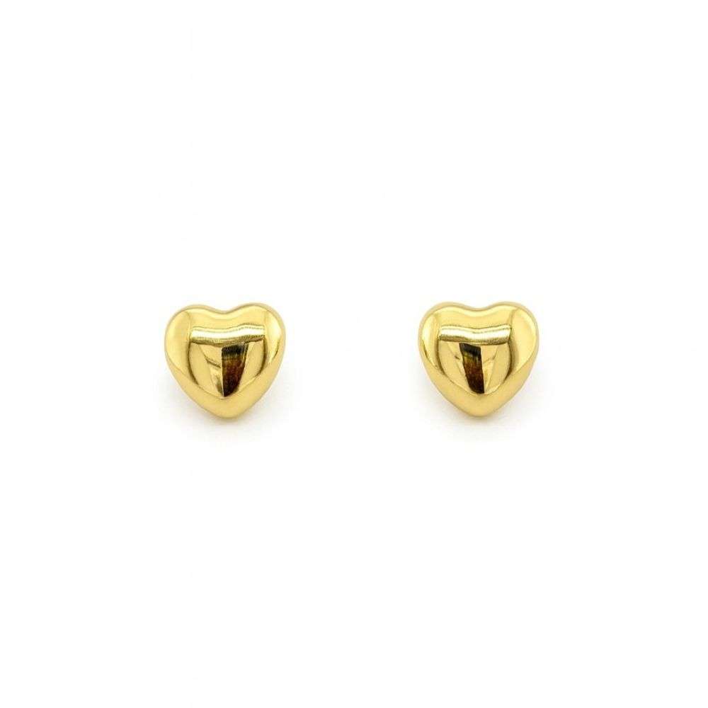 E2302827F Sterling silver gold plated puffed polished heart stud earrings front image