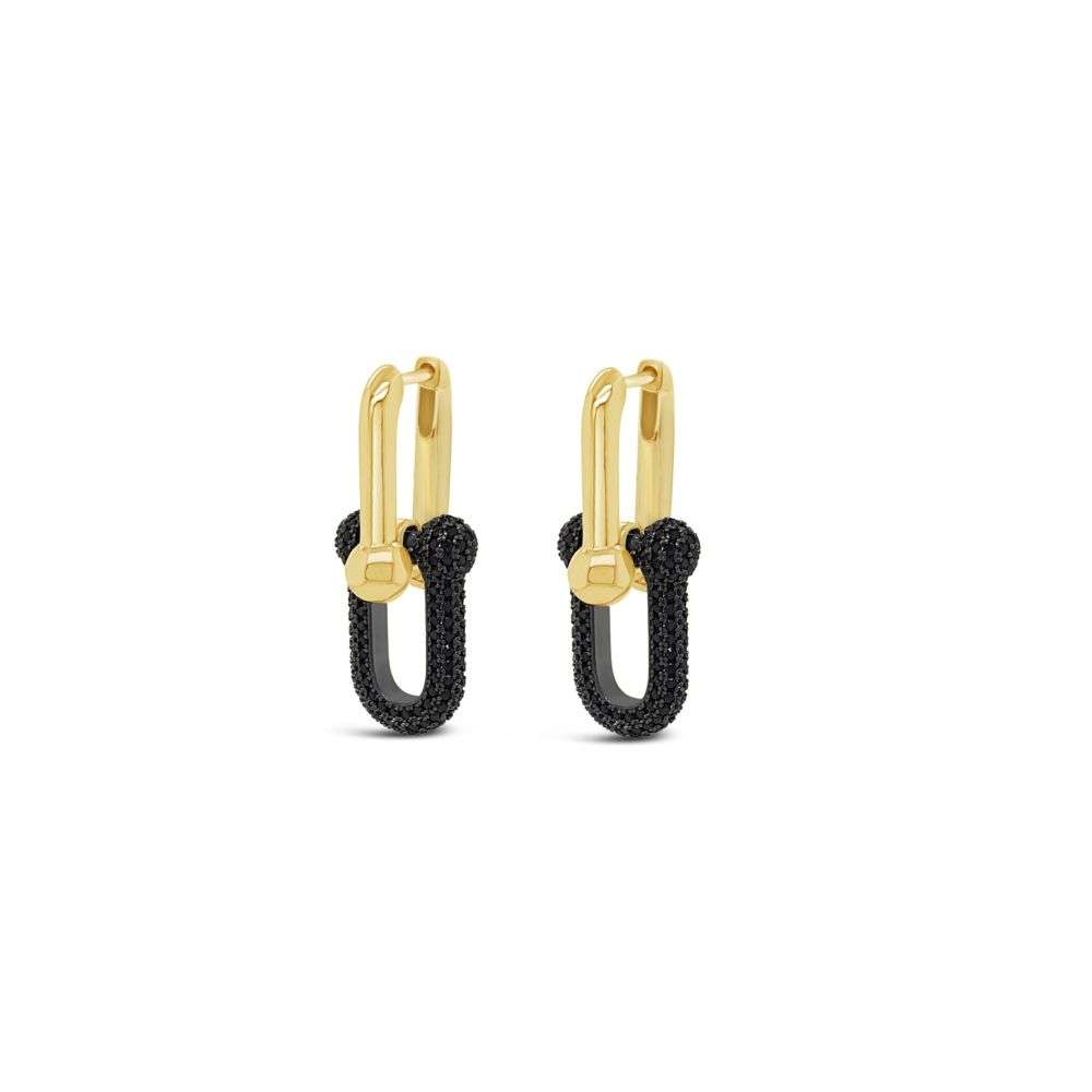 E2383JT Absolute gold black cz double stir up drop earring front image