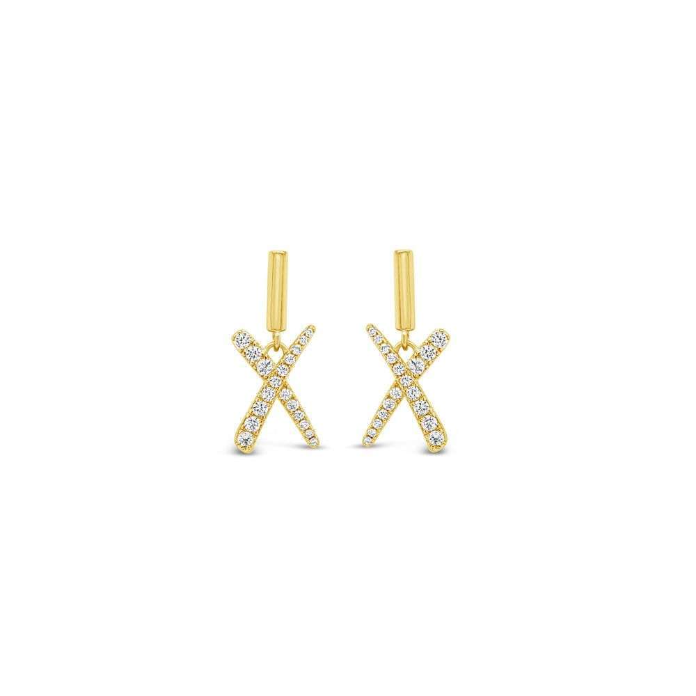 E2384GL Absolute gold cz set hugs and kisses drop earrings front image E2384GL Absolute gold cz set hugs and kisses drop earrings front image