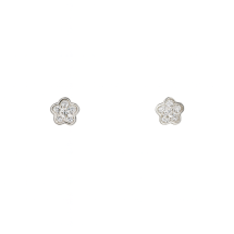 Sterling Silver CZ Pave Small Flower Petal Stud Earring