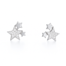 Sterling Silver CZ Triple Star Drop Stud Earrings