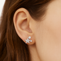 Sterling Silver CZ Triple Star Drop Stud Earrings
