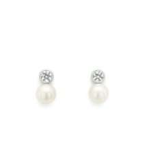 Sterling Silver Bezel CZ Set Pearl Drop Earrings