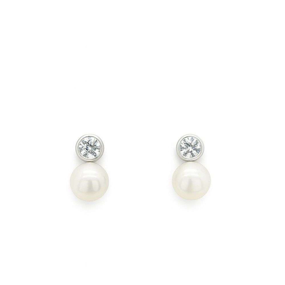 EAG1266 Sterling silver bezel cz top pearl base earring front image EAG1266 Sterling silver bezel cz top pearl base earring front image