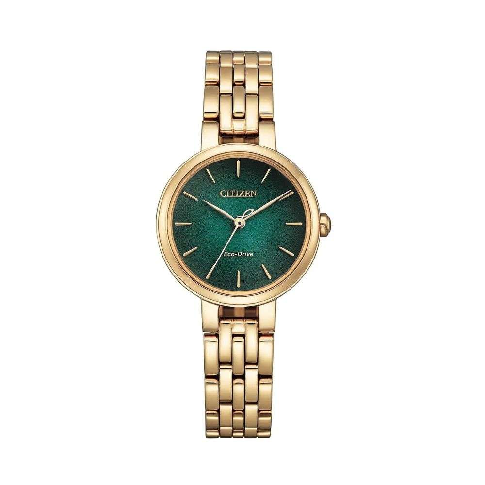 EM0993-82Z Citizen womens L Silhouette gold bracelet green analogue dial watch front image