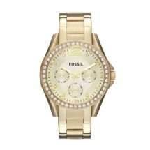 Fossil Womens Reily Gold Bracelet CZ Bezel Watch ES3203