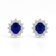 9ct Yellow Gold Sapphire CZ Cluster Stud Earrings