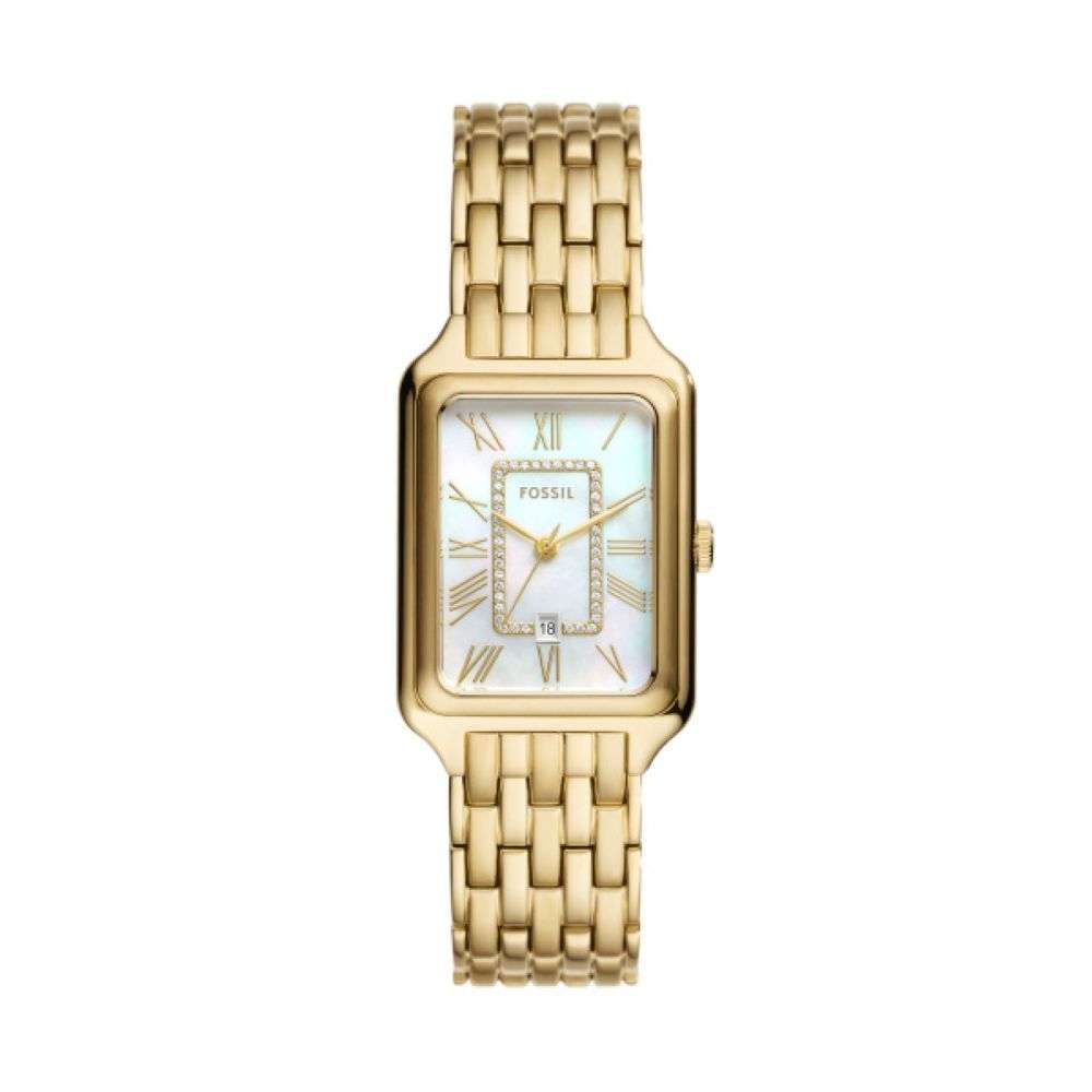 ES5304 Fossil womens Raquel rectangular case gold bracelet watch front image