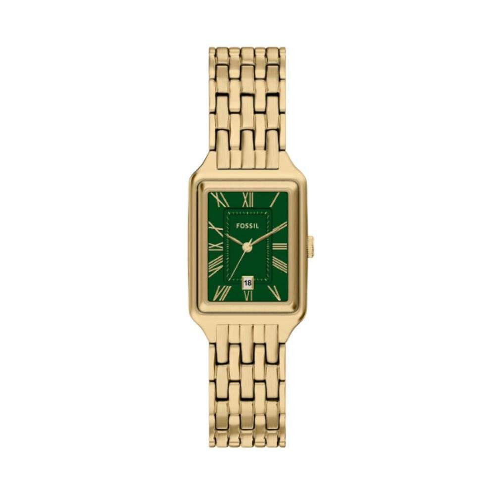 ES5452 Fossil womens Raquel gold bracelet green analogue dial watch front image