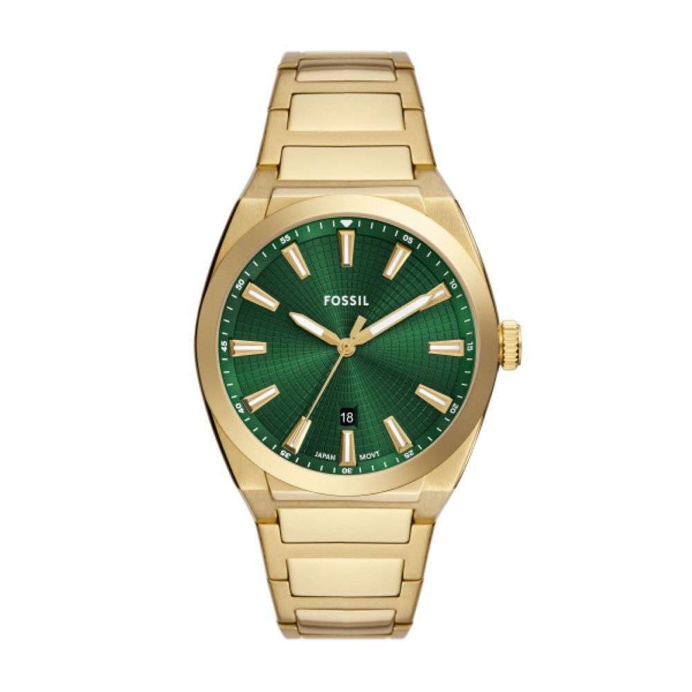 FS6090 Fossil mens Everett gold bracelet with green dial analogue watch front image FS6090 Fossil mens Everett gold bracelet with green dial analogue watch front image