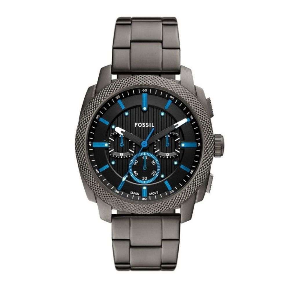 FS6098 Fossil Mens Machine dark steel bracelet watch black chronograph dial front image
