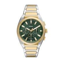 Fossil Mens Everett Gold Steel Green Dial Watch FS6106