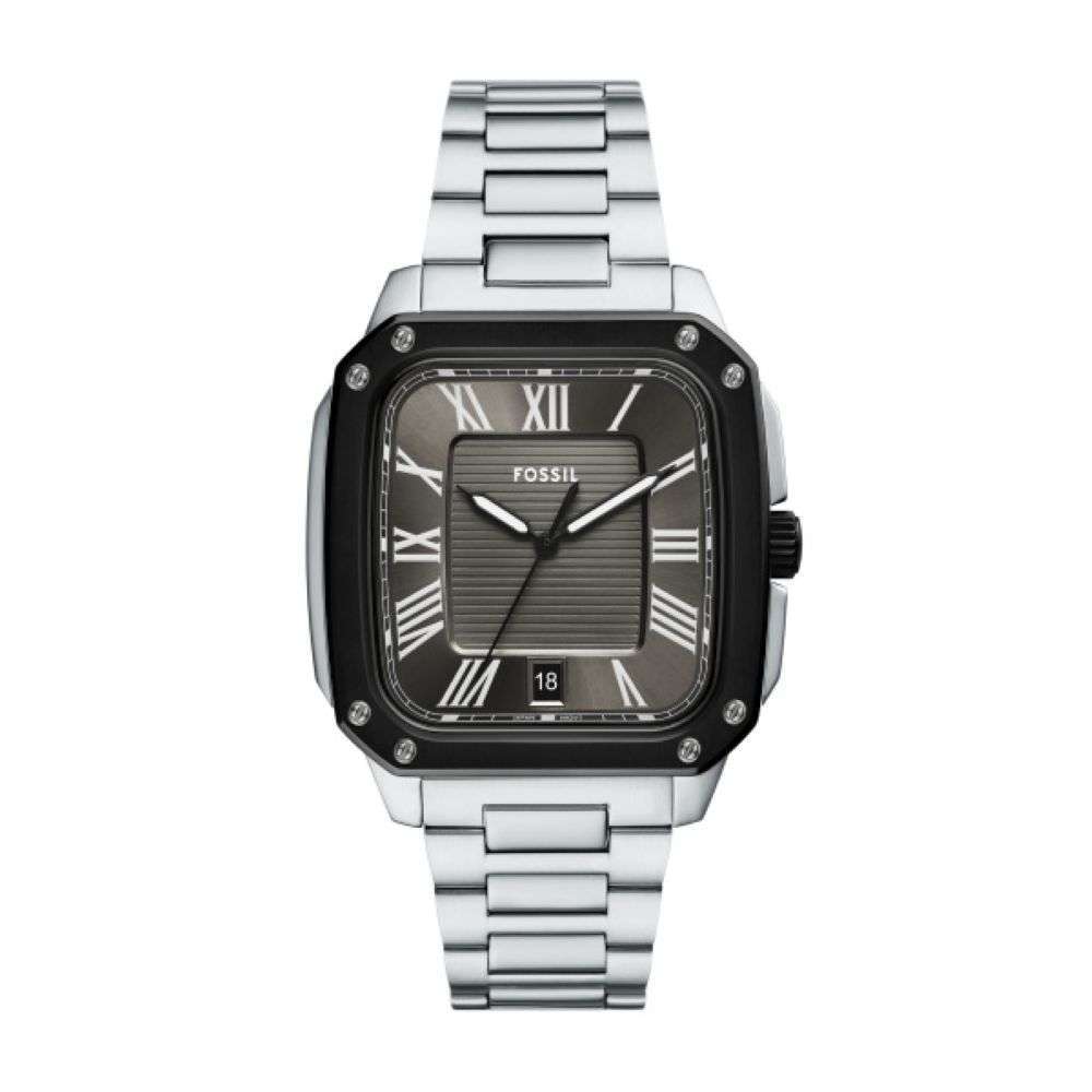FS6122 Fossil Mens Crosby Steel bracelet square black analogue dial watch front image