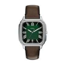 Fossil Mens Crosby Steel Case Leather Strap Watch FS6150