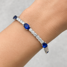 Sterling Silver Sapphire And White CZ Tennis Bracelet