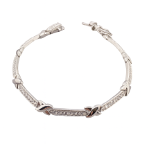 Sterling Silver Kiss Link CZ Joining Links Bracelet