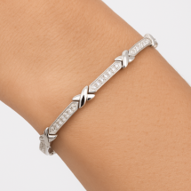 Sterling Silver Kiss Link CZ Joining Links Bracelet