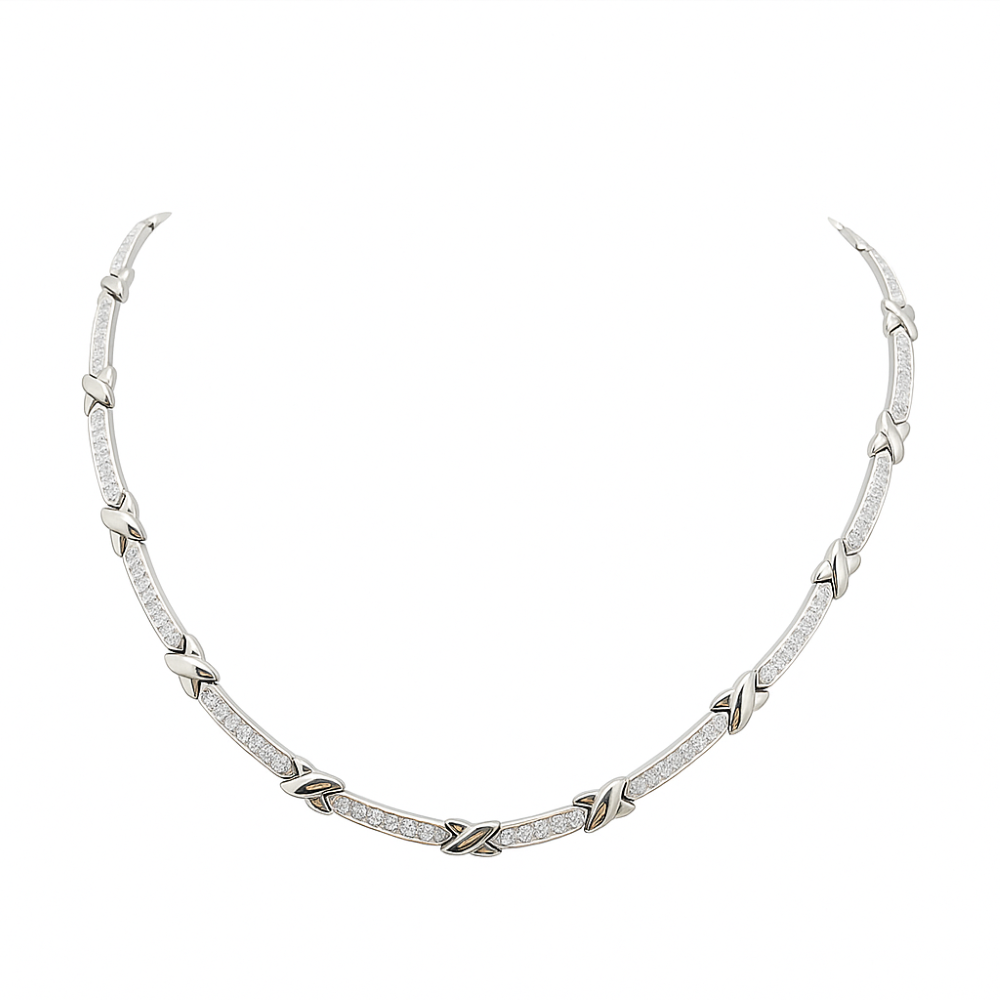 GL1301N-sterling-silver-kiss-link-cz-set-necklet-front-bust-image GL1301N-sterling-silver-kiss-link-cz-set-necklet-front-bust-image