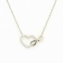Sterling Silver CZ Set Heart Infinity Link Necklace