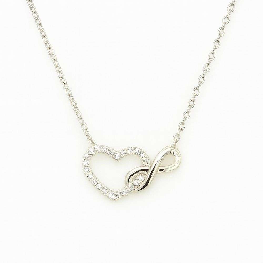 GL2014 Sterling silver cz set heart and infinity symbol necklace front image GL2014 Sterling silver cz set heart and infinity symbol necklace front image