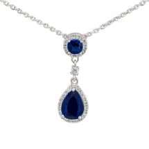 Sterling Silver Sapphire CZ Pear Pendant And Chain