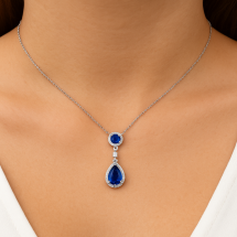 Sterling Silver Sapphire CZ Pear Pendant And Chain