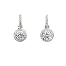 Sterling Silver CZ Round Halo Drop Earrings