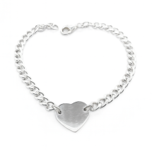 Sterling Silver Curb Link Heart Centre Link Bracelet
