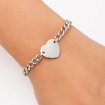 Sterling Silver Curb Link Heart Centre Link Bracelet