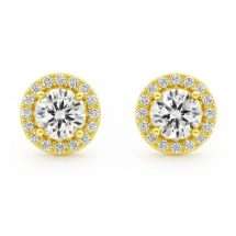 Sterling Silver Gold Round CZ Halo Stud Earrings