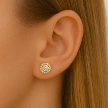 Sterling Silver Gold Round CZ Halo Stud Earrings