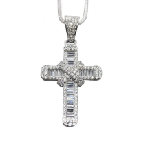 Sterling Silver Baguette CZ Cross And Chain